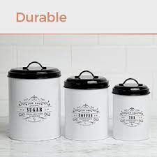 Need a kitchen canister set to help you organize your ingredients? Amazon Com Baie Maison Large Kitchen Canisters Set Of 3 Farmhouse Canister Sets For Kitchen Counter White Coffee Tea Sugar Container Set Rustic Kitchen Canisters Farmhouse Style Decor Metal