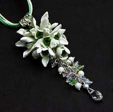 Floral Pendant White Polymer Clay Flower Snowdrop Pendant With Flowers White Pendant Flower Pendant Jewe Floral Pendant Polymer Clay Flowers Gift Necklace