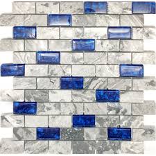 Walmart.com has been visited by 1m+ users in the past month Navy Blue Glass Mosaic Grey Marble 1 X 2 Subway Wall Tiles
