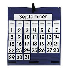 Monthly Calendar 43 Pocket Chart With Day Week Cards Blue 25 X 28 1 2