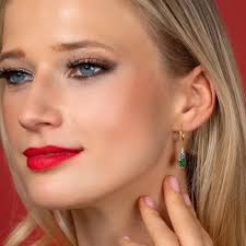 18K Yellow Gold with 2.49 Cttw Emerald and Blue Moissanite Heart Drop  Earrings