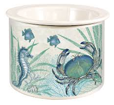 Hand thrown pottery dip chiller; Counter Art Oceana Blue Crab Swimming In Coral Dip Chiller Ceramic