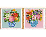 Two Art prints Chinoiserie Flowers in Blue and White Ginger Jar Vases