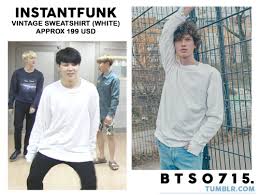 Inspired by a sense of freedom and youthfulness. Bts Fashion Style Finder 160921 Jimin Instantfunk Vintage Sweatshirt