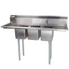 Stainless steel three compartment sink