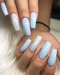 120 Best Coffin Nails Ideas That Suit Everyone Blue Glitter Nails Blue Coffin Nails Baby Blue Nails