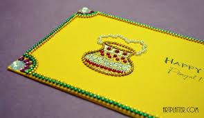 Simple south indian pongal greeting card. Pongal Card With Rhinestones And Beads Art Platter