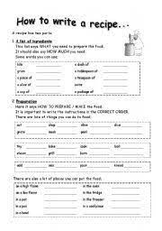English Teaching Worksheets Recipes Food Writing Writing Lesson Plans English Writing