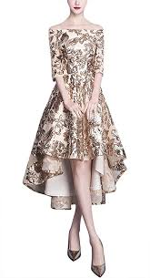 Fanhao Women S Off The Shoulder Half Sleeves Sequins Lace Short Trail Cocktail Dress Golden S Sequin Prom Dresses Cocktail Dresses Online Dresses