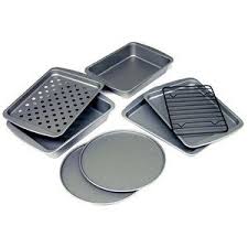 Bakereze 8 Piece Non Stick Bakeware Set Pizza Cookie Baking Pans Walmart Com Toaster Oven Pans Toaster Oven Bakeware Bakeware Set