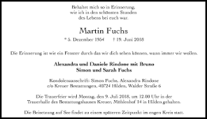 Maybe you would like to learn more about one of these? Alle Traueranzeigen Fur Martin Fuchs Trauer Rp Online De