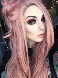 Pfirsich Rosa Lange Wellig Synthetische Lace Front Perücke-SNY102