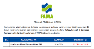 Pembantu hal ehwal islam gred s19 & contoh soalan ujian psikometrik terlatest 2019! Peluang Pekerjaan Di Fama Kelayakan Spm Svm Ejawatankini Com