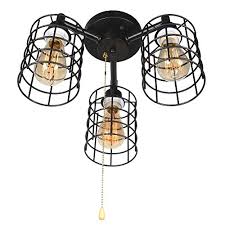 1930's pull chain ceiling light fixture, pendant hanging light, period lighting, free priority shipping!! Baiwaiz Industrial Black Ceiling Light With Pull Chain Metal Wire Cage Semi Flush Mount Ceiling Lighting Steampunk Pull String Light Fixture 3 Lights Edison E26 076 Pricepulse