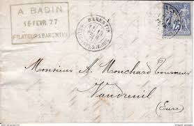 Lettre Non Ouverte Barentin 1877 Seine Maritime Le Vaudreuil Type Ii Sage A Badin Filature Filateur 1876 1898 Sage Type Ii Lettre A Seine Maritime