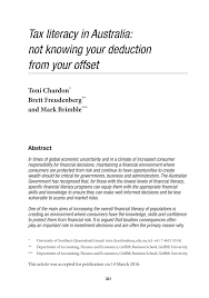 Pdf) Tax Literacy In Australia: Not Knowing Your Deduction From Your Offset