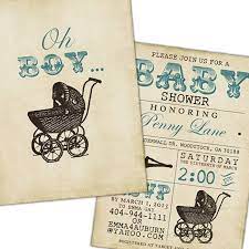 Vintage Stroller Baby Boy Shower Invite Blue Brown Tan Rustic Grungy Antique Vintage Baby Shower Invitation Baby Shower Vintage Baby Shower Invitations