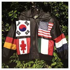 Awesome Vintage 80s Phase 2 Flags Of The World Leather Bomber