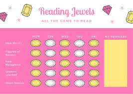 Pink And Yellow Sparkly Jewels Reading Reward Chart