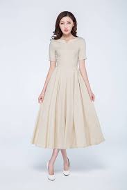 Linen Summer Dress Cream Dress Short Sleeves Dress Pleated Etsy Summer Linen Dresses Summer Dresses Cream Linen Dress