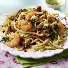 Shrimp And Chanterelle Carbonara With Spaghetti Olive Oil Parsley Bacon Chanterelle Mushrooms E Carbonara Recipe Shrimp Carbonara Mushroom Carbonara Pasta