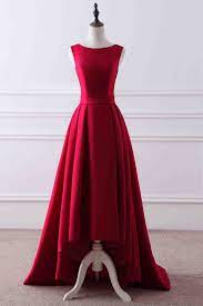 Red Matte Satin Round Neck High Low Train Evening Dress 037 In 2021 High Low Evening Dresses Red Evening Dress Evening Dresses