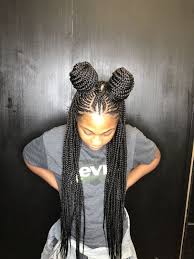 Half Up Half Down Two Buns Braided Braids For Black Hair Braided Hairstyles Girls Hairstyles Braids