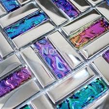 Dog Room Iridescent Seven Color Symphony Crystal Glass Mixed Stainless Steel Mosai Kitchen Backsplash Tile Designs Diy Backsplash Glass Tile Backsplash Kitchen