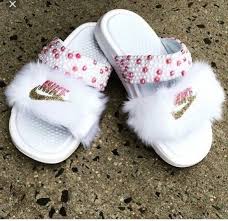 Black And Gold Nike Slides Toddler Shoes Pink Slide Shoes Fur Slides Custom Slides Nike White Bling Bling Slides Faux Fur Faux Fur Slides Custom Shoes Sne Bedazzled Shoes Girly Shoes Nike Slides