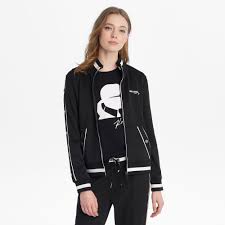 Free shipping on us orders for more information about such financial incentives offered by karl lagerfeld paris, including material terms, please visit the financial incentives section. Karl Lagerfeld Synthetic Funnel Neck Zip Up Track Jacket In Black Lyst