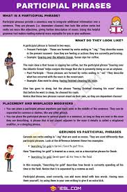 Participial Phrase Definition And Useful Examples Of Participial Phrases 7 E S L In 2020 Participial Phrases English Phrases Sentences English Phrases