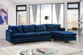 Naomi Navy Rf Sectional Sofa 636 Meridian Furniture Sectional Sofas In 2021 Meridian Furniture Velvet Sectional Sectional Sofa