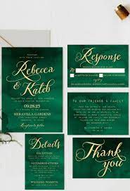 Emerald Green And Gold Wedding Invitation Suite Watercolor Elegant Calligraphy Ed Gold Wedding Invitations Green Wedding Invitations Gold Wedding Reception