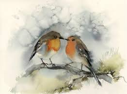 Two Birds On A Wire Painting Robin Birds Couple Original Watercolor Painting Two Birds On A Branch Birds Painting Originalwatercolor Couple Watercolor Bird Bird Drawings Birds Painting