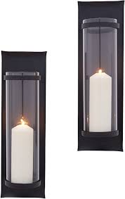 Receive the latest listings for wrought iron candle holders uk. Amazon Com Danya B Metal Pillar Candle Sconces With Glass Inserts A Wrought Iron Rectangle Wall Accent Set Of 2 Black Kitchen Dining