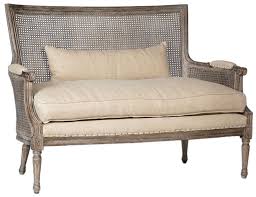 French Country Oak Frame Cane Linen Upholstered Settee Loveseat 51 W X 37 H Marciatreasurescollection Fre Settee Furniture Upholstered Settee Settee Dining