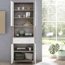 Bad Hochschrank Lindau 4 Turig 1 Schublade 60 Cm Breit Weiss Eiche Sonoma Moebel Guenstig De