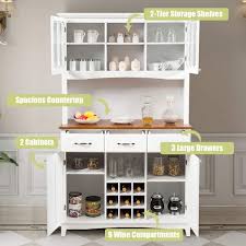 Maybe you would like to learn more about one of these? Giantex Buffet Hutch Cabinet White Buffet Cabinet On Storage Island Kitchen Hutch Sideboard Wood Kitchenware Server With 3 Large Drawers And 9 Wine Bottle Modulars Kitchen Dining Room Furniture Home
