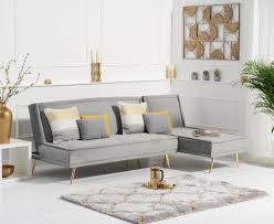 Stylish sofa, comfortable bed, extra storage space. Benson Grey Velvet 3 Seater Chaise Corner Sofa Bed With Gold Legs