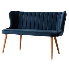 Walnut regency style bench or window seat with distressed finish, a simple curved panelled back rail and reverse scrolling arms above an upholstered seat. Button Back Dining Bench Neo Horeca Furniture