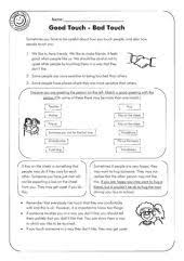 Good Touch Bad Touch 1pg Bad Touch Therapy Worksheets Social Skills Lessons