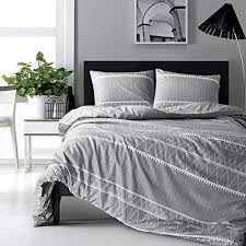 Hyprest Bohemian Queen Duvet Cover Set Lightweight Soft Grey Triangle 3pc Comforter Cover Set Hotel Quality Farmhouse Goals