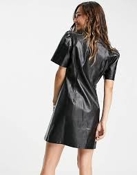 Reclaimed Vintage Inspired Leather Look Shirt Dress In Black Asos