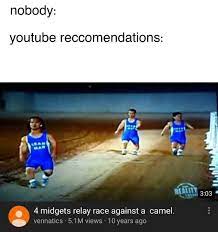 First comment of 4 midgets relay race against a camel. An Title Pewdiepiesubmissions