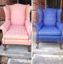 Grandmas Old Pink Chair Dyed Royal Blue With Rit Dye I Used Two Bottles Of Dye For The Chair I Painting Fabric Furniture Upcycled Home Decor Affordable Decor