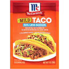 Top with your favorite taco toppings and a tangy blend of salsa mixed with tartar sauce. Amazon Com Mccormick 30 Less Sodium Mild Taco Seasoning Mix 1 Oz Pack Of 12 Grocery Gourmet Food