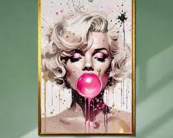 Marilyn Monroe Wandkunst, Pink Bubblegum Leinwand, Kultiger Hollywood Pop  Art Druck, Glam Girl Porträt, Feminine Raumdekoration
