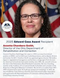 Please join NABCJ in congratulating Life Member, Annette Chambers-Smith,  Director of the Ohio Department of Rehabilitation and Correction as she is  the recipient of the distinguished E.R. Cass Award from The American