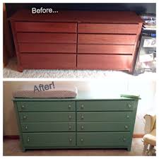Goodwill Laminate Dresser Refinish 3 Coats Of Primer 3 Coats Of Paint New Drawer Pulls And No Sanding Dresser Refinish Refinishing Furniture Furniture