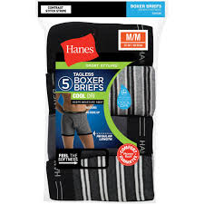 Hanes Tagless Striped Ringer Boxer Briefs 5 Pk Underwear